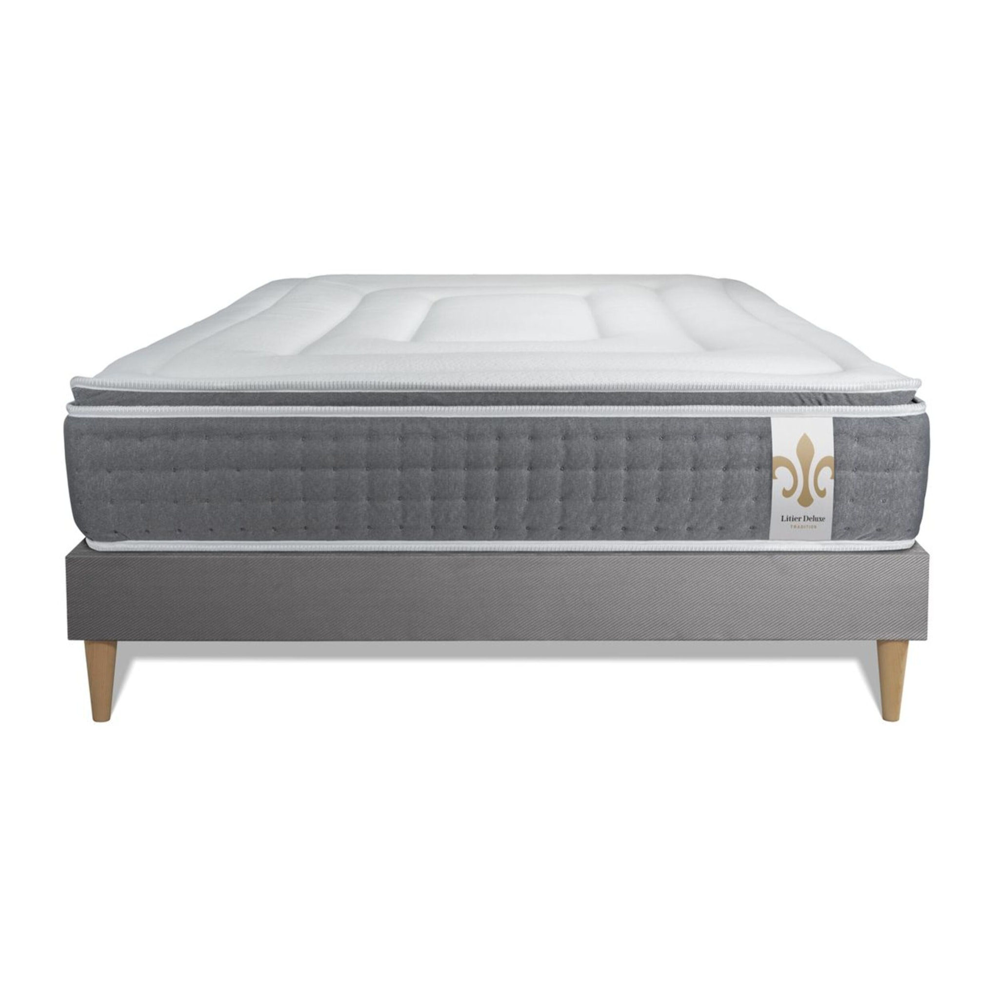 Ensemble Matelas Vingt-Six PLUS - 26cm - Ressorts ensachés et mémoire de forme - Effet nuage - Sommier Tapissier Gris