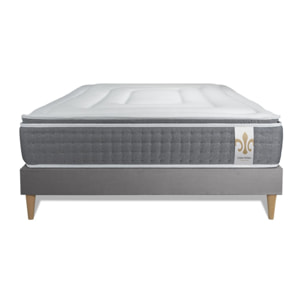Ensemble Matelas Vingt-Six PLUS - 26cm - Ressorts ensachés et mémoire de forme - Effet nuage - Sommier Tapissier Gris