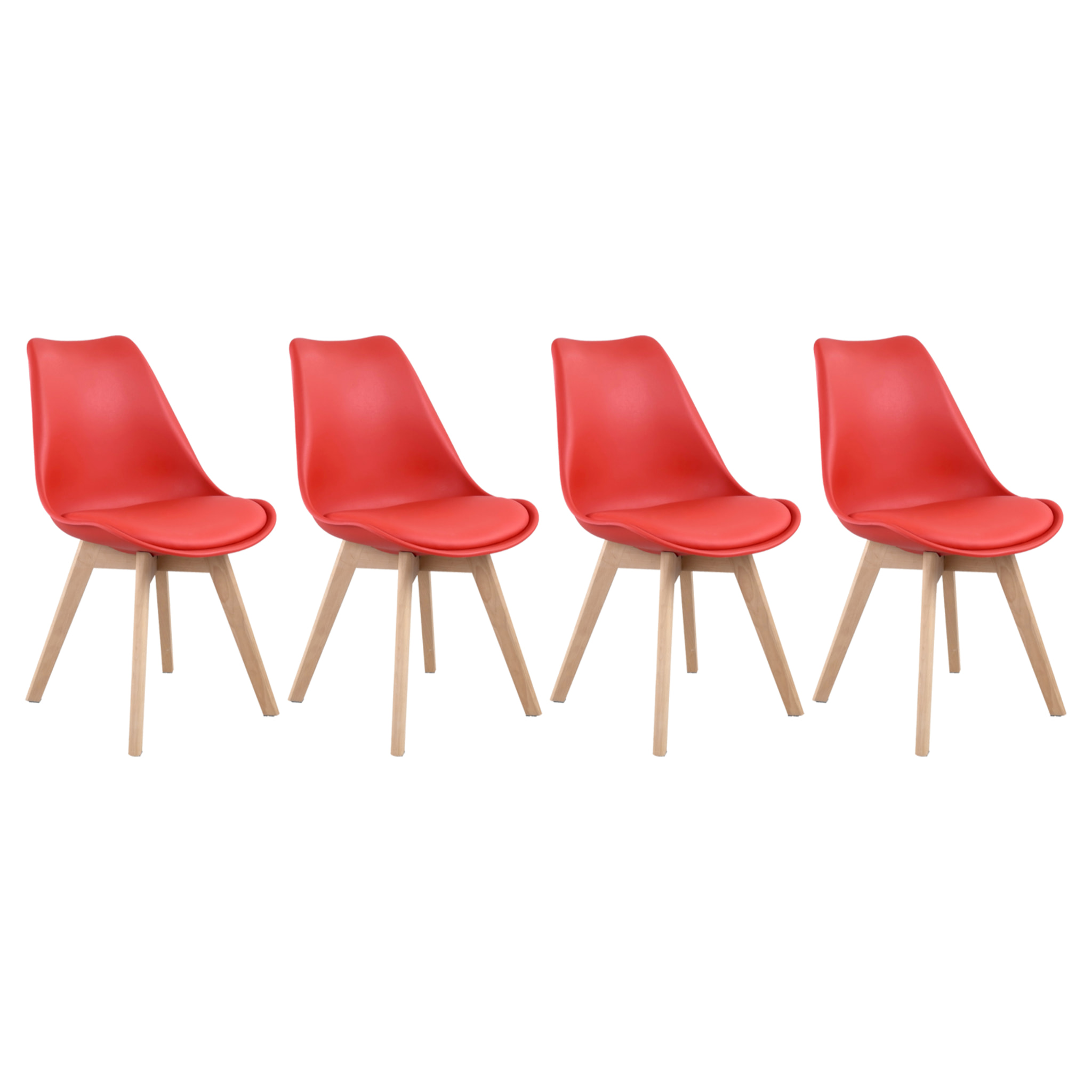 Lot de 4 chaises scandinaves NORA rouge avec coussin