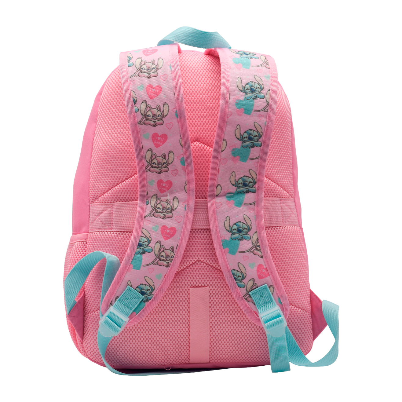 Zaino Americano Angel & Stitch adattabile a carrello. Schienale imbottito e compartimento per laptop. Con accessorio a forma di cuore.