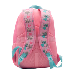 Zaino Americano Angel & Stitch adattabile a carrello. Schienale imbottito e compartimento per laptop. Con accessorio a forma di cuore.