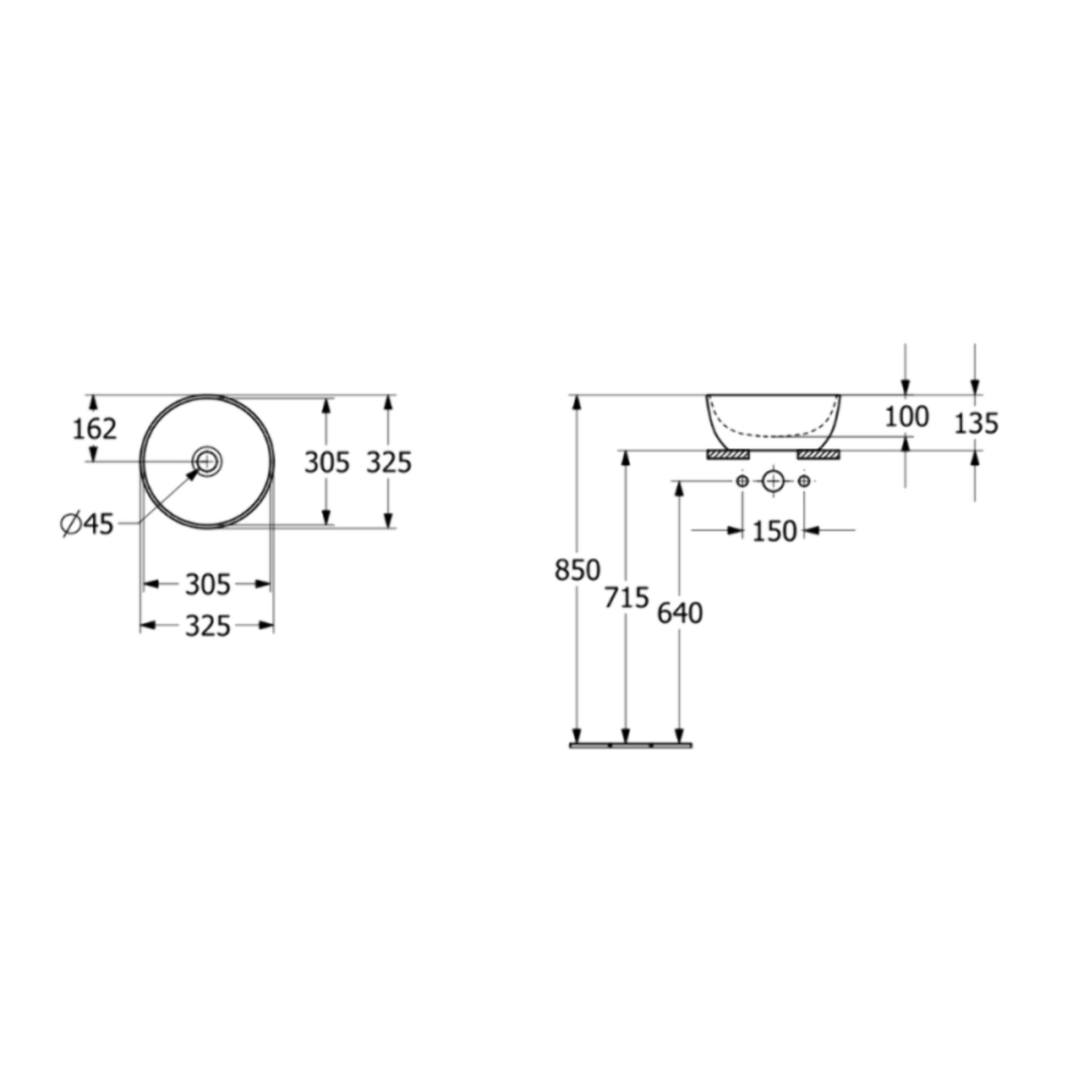 Vasque ronde à poser Artis 32,5cm + bonde à écoulement libre Amande