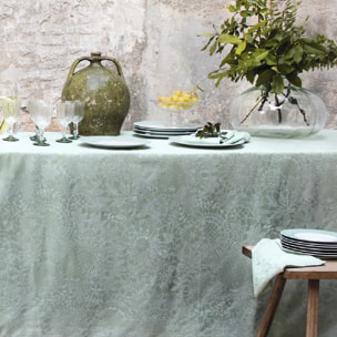 Nappe pur coton enduit motif jacquard vert Mille guipures jade