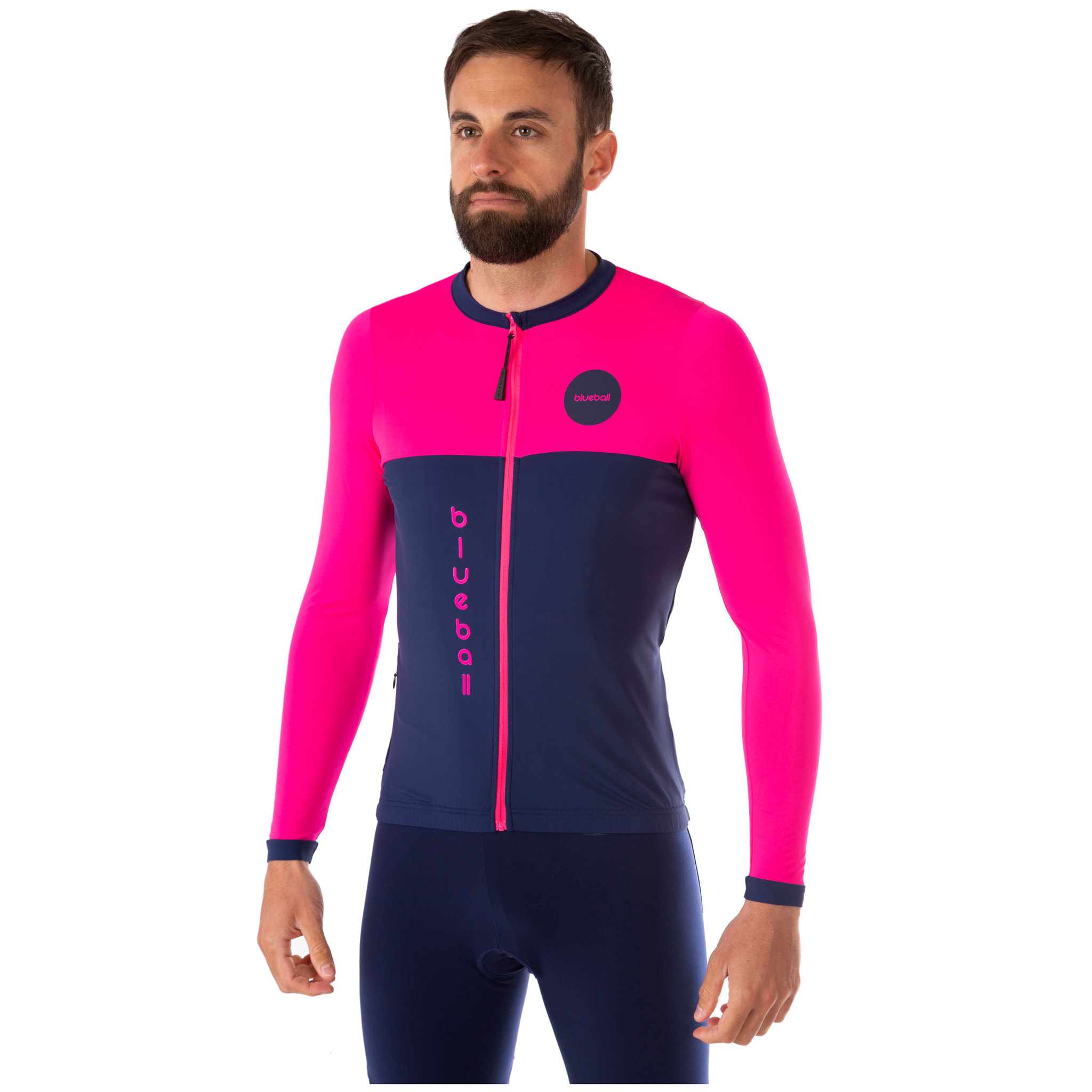 Camiseta ciclista hombre manga larga color azul/rosa