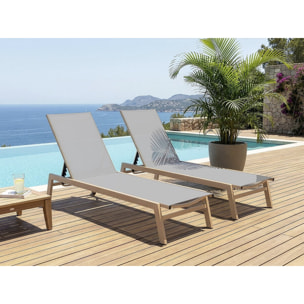 Lot de 2 bains de soleil en aluminium imitation bois "Elysia" - Gris clair