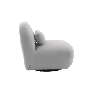 Fauteuil pivotant 360° en bouclette texturée gris clair. piètement en métal noir mat - SPINO