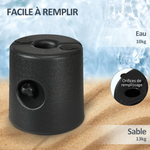 Lot de 4 poids de lestage cylindrique pour tonnelle barnum tente dim. Ø 22 / Ø 24 x 25H cm HDPE noir