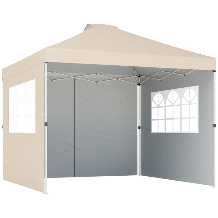 Tonnelle barnum pop-up 3 x 3 m 2 fenêtres sacs lestage blanc cassé