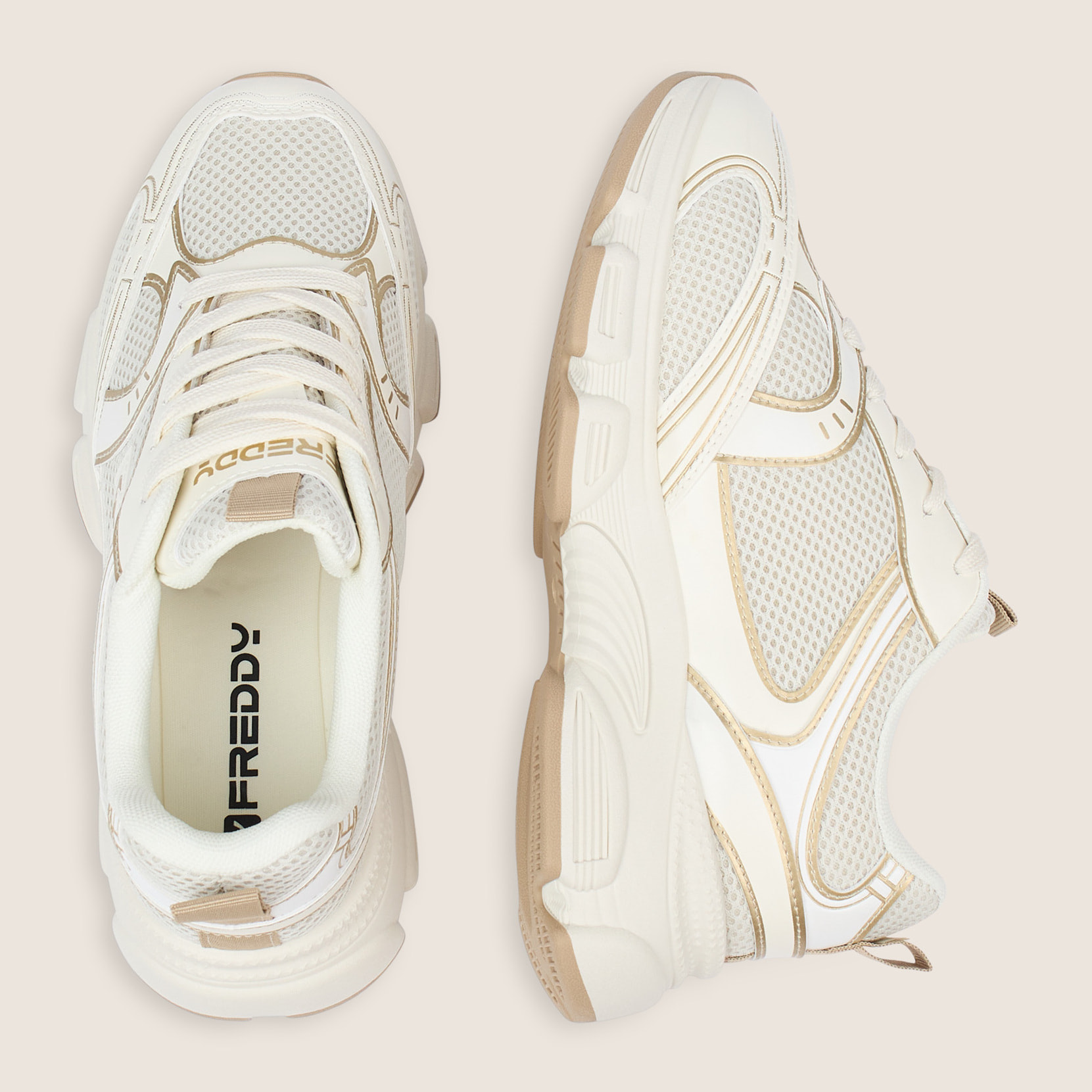 Sneakers in mesh e similpelle con profili a contrasto