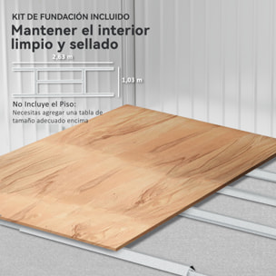 Caseta de Jardín Exterior, 4,9 m² 277x195x192 cm, Cobertizo de Jardín Exterior Metálico con Techo de Fibra de Vidrio, Puerta Corredera, Base Refuerzo (Suelo NO Incluido) y Ventanas Gris Claro