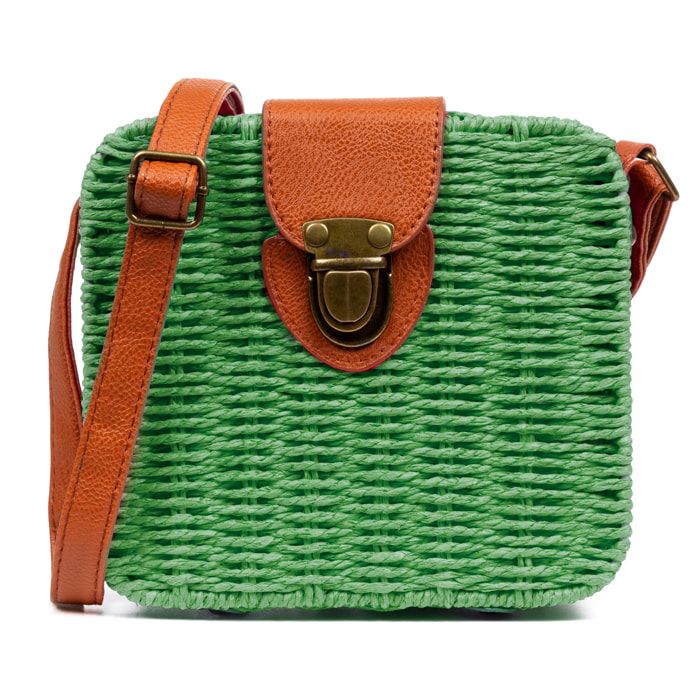 IRIA QUINTANA Borsa a tracolla da donna Empoli. Tessuto Paglia Pelle Sintetica PU 18x7x17 Cm. Colore verde chiaro