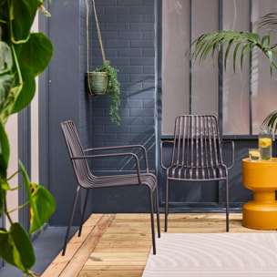 Lot de 2 fauteuils de jardin FLORIDA anthracite empilable en acier. L 59 x P 53.5 x H 78 cm