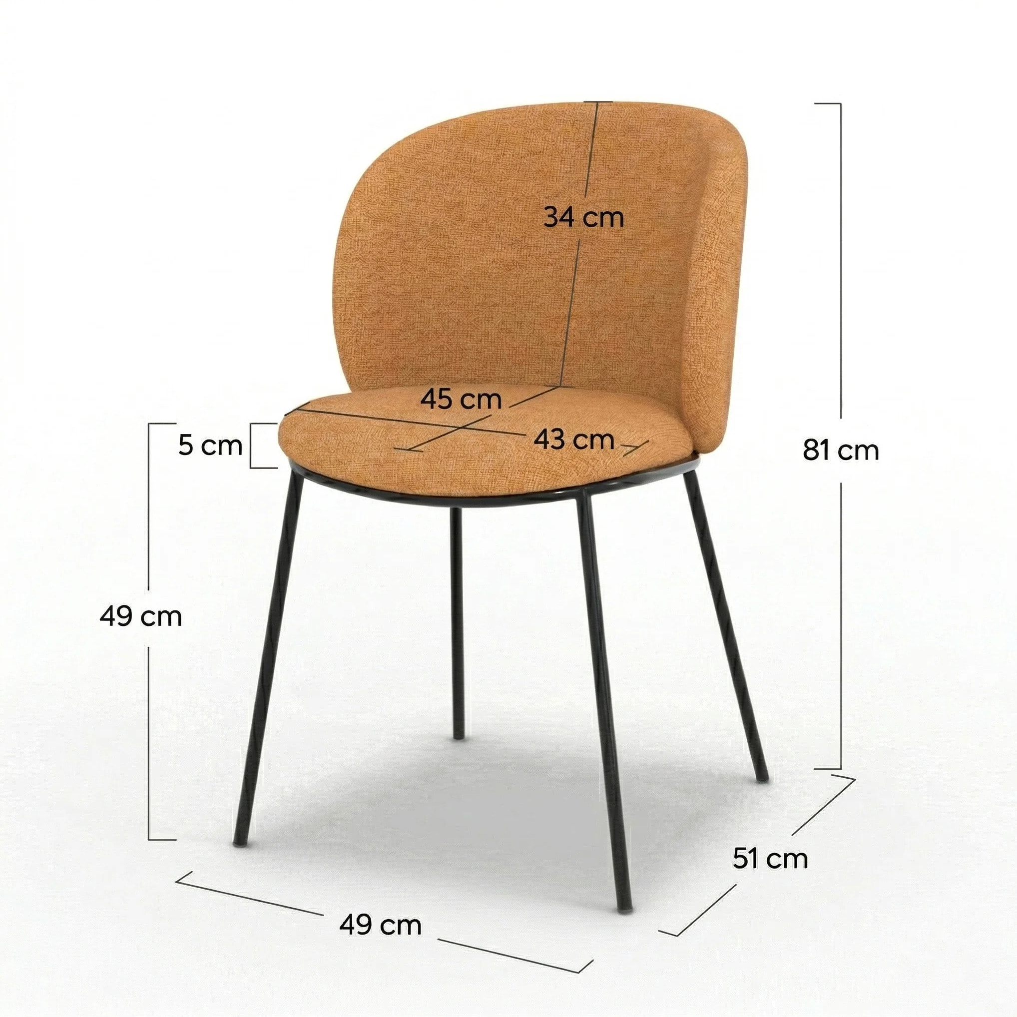 Lot de 2 chaises en tissu jaune moutarde, pieds métal noir - Bulle