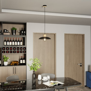Lampada a sospensione KOBE in acciaio nero e legno naturale