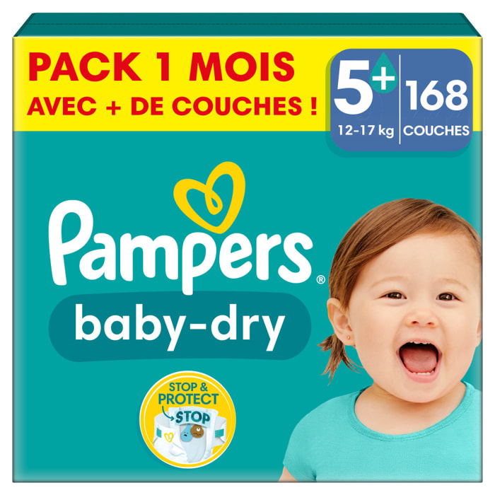 168 Couches Pampers Baby-Dry, Taille 5+, 12-17 kg