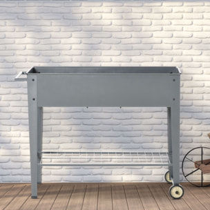 Jardinière sur pieds potager dim. 104L x 39l x 80H cm étagère 2 roues + insert d'irrigation métal gris