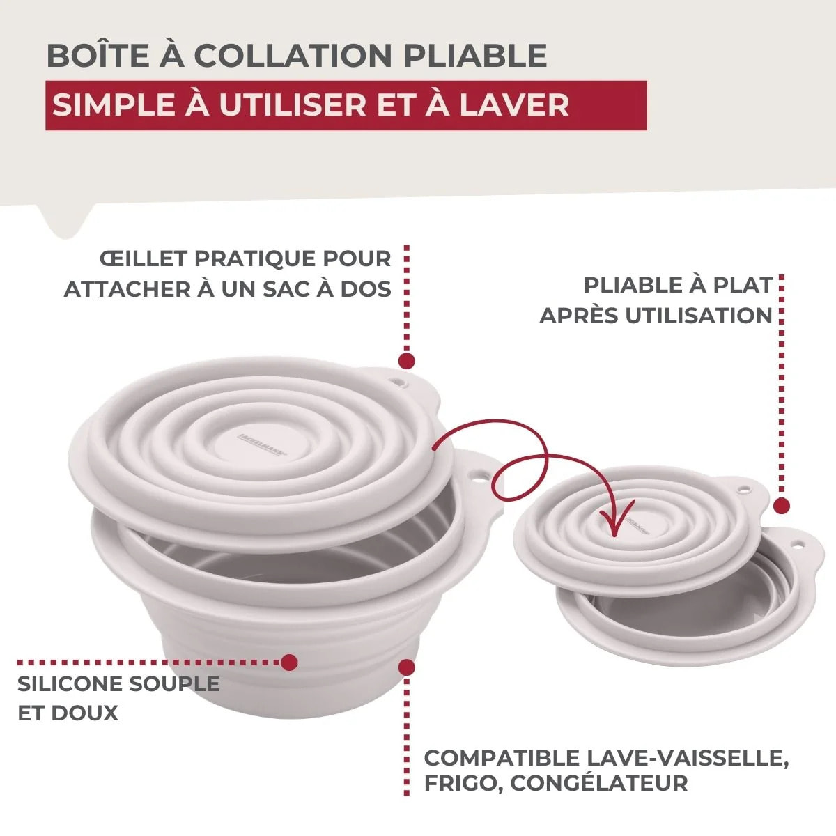Boite à Snacks Pliable en Silicone Blanc Fackelmann Storage