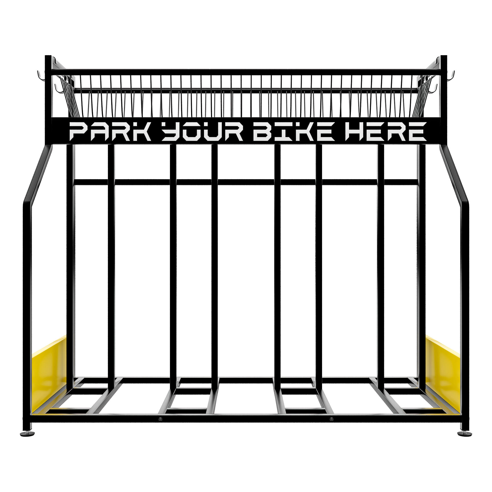 Parkade - Rastrelliera Portabici 4 Posti a Pavimento da Garage con Cesta Portaoggetti e 4 Ganci in Metallo Nero