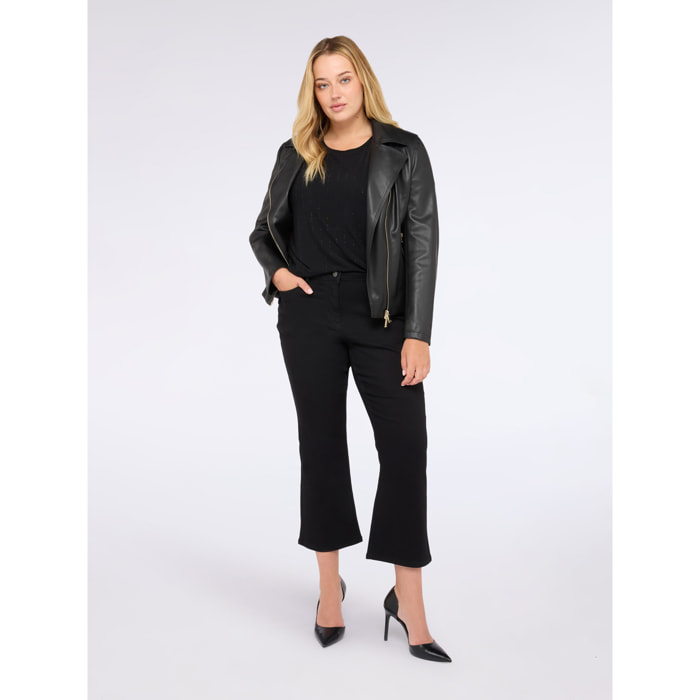 Fiorella Rubino - Camiseta de jersey con tul y lentejuelas - Negro