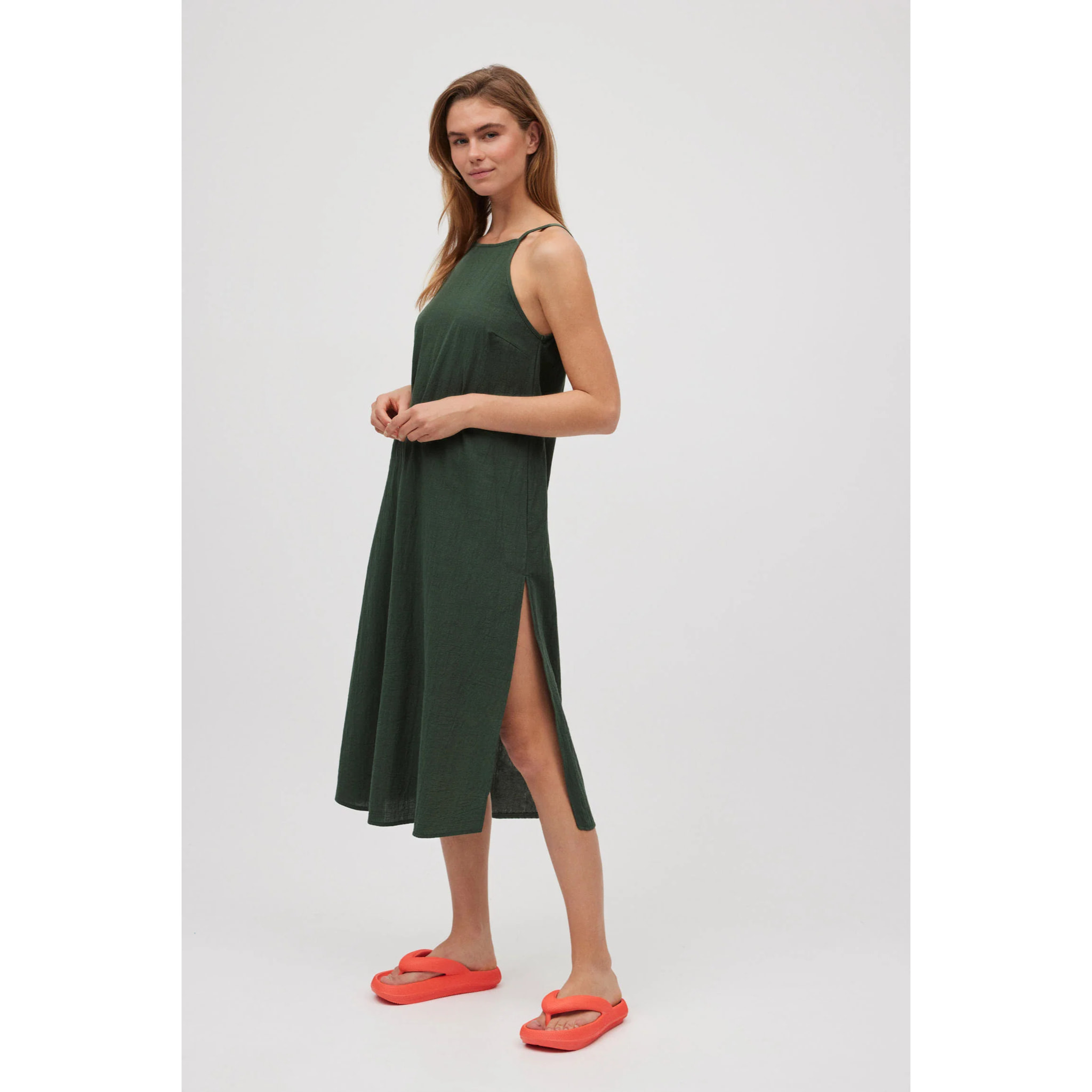 Abito midi verde senza spalline