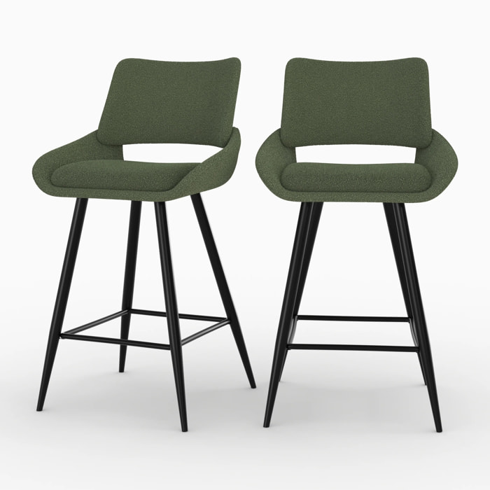 Lot de 2 chaises pour îlot central en tissu bouclé vert kaki 66 cm - Alfy
