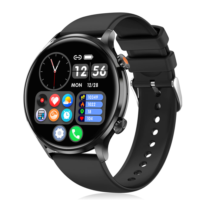 DAM Smartwatch QS40 con llamadas Bluetooth, notificaciones push. Múltiples modos deportivos, monitores de salud. 4,4x1,05x3,7 Cm. Color: Negro