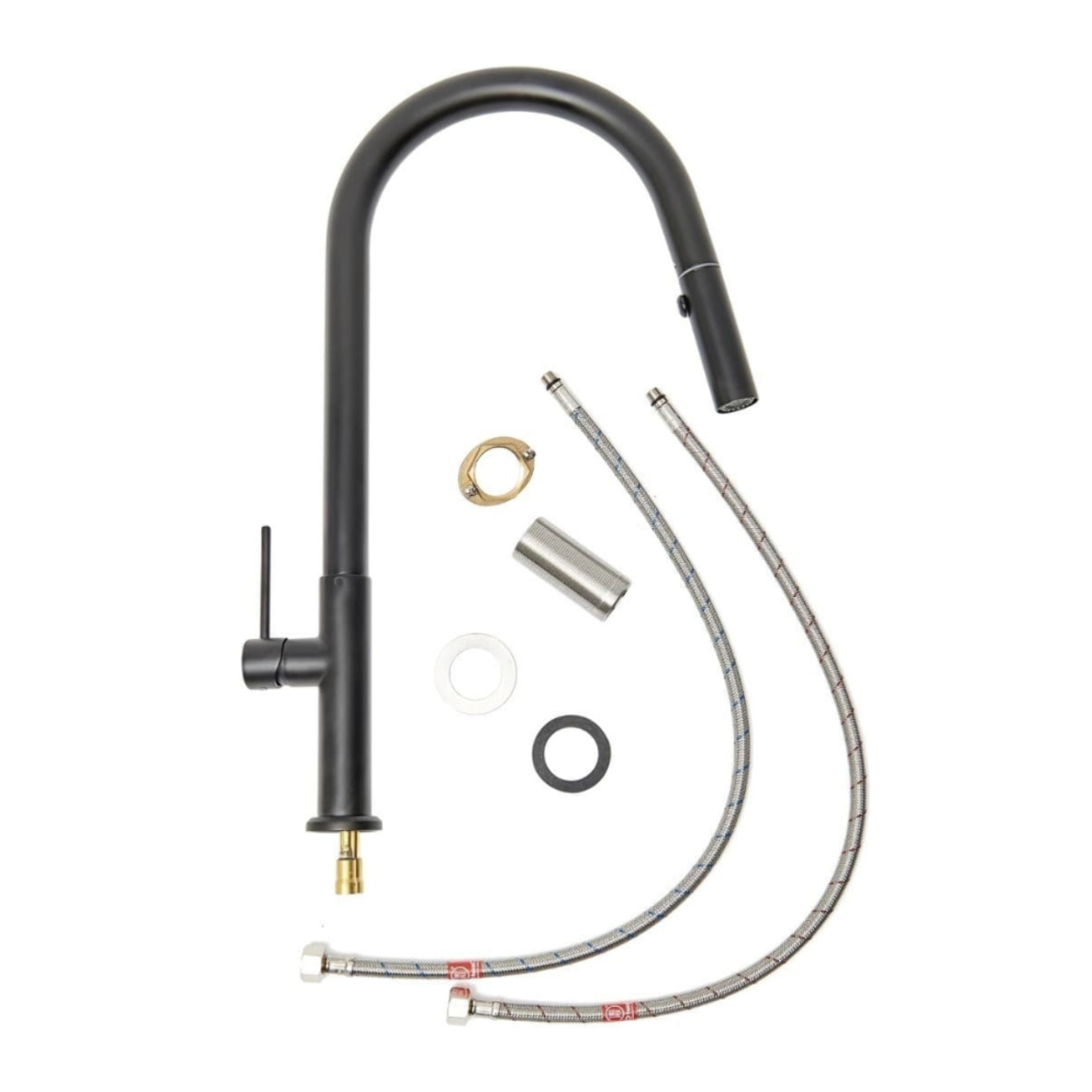 Set mitigeur lavabo + mitigeur monocommande cuisine avec douchette extractible 2 jets, noir mat (SATBSBW288C)