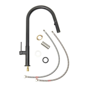 Set mitigeur lavabo + mitigeur monocommande cuisine avec douchette extractible 2 jets, noir mat (SATBSBW288C)