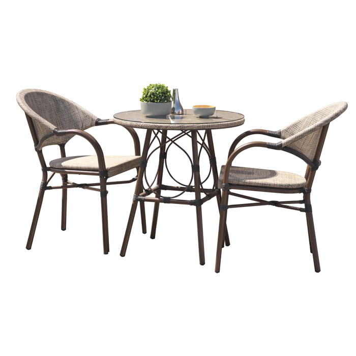 USHUAIA  - Ensemble repas de jardin 2 places en aluminium marron