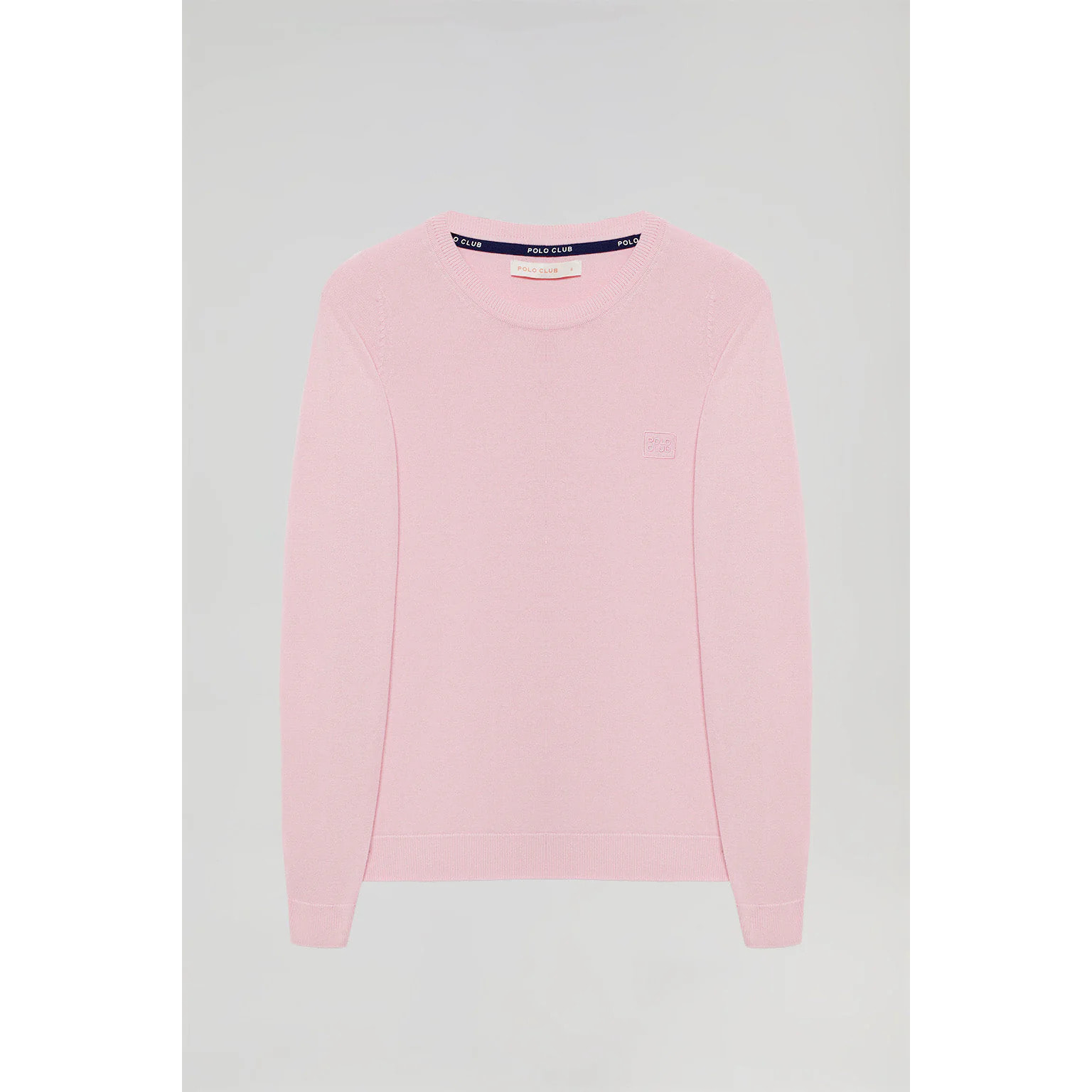 Maglione basic rosa a girocollo con cerniera e logo ricamato tono su tono