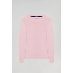 Maglione basic rosa a girocollo con cerniera e logo ricamato tono su tono