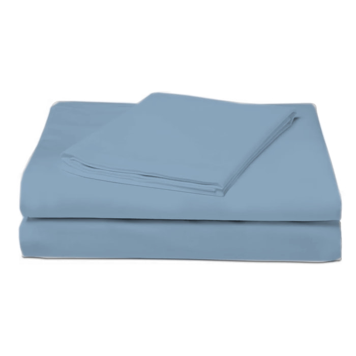 COMPLETO LENZUOLA UNA PIAZZA E MEZZA COL.AZZURRO IN COTONE 60 FILI TINTA UNITA H.30