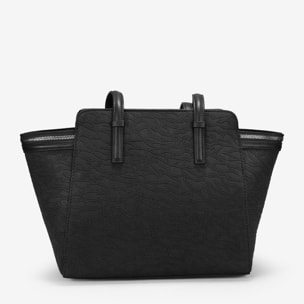 Bolso de hombro negro con estampado y cremalleras