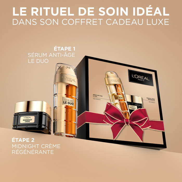 L'Oréal Paris - Coffret Luxe Anti-Age - Midnight Crème - Soin Visage Anti-Rides, Fermeté, Confort - Tous Types de Peaux - 50 ml