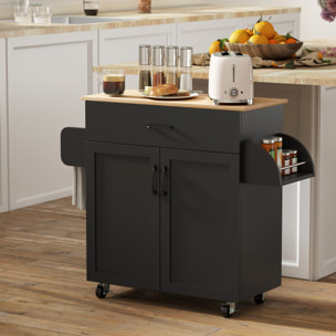 Desserte de cuisine 2 portes avec étagère tiroir coulissant porte-torchons étagère épices noir aspect chêne clair