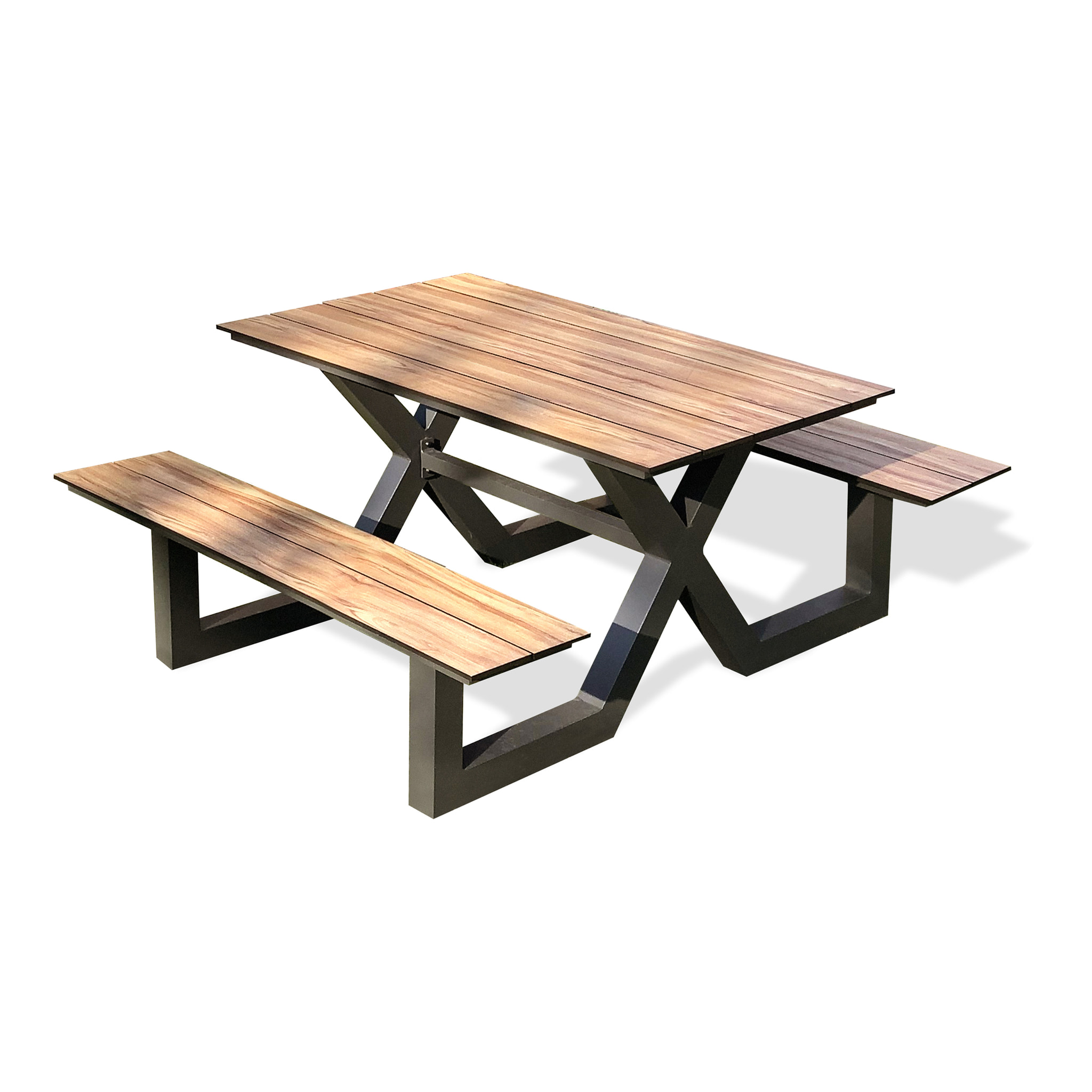 VANCOUVER - Table de jardin en aluminium anthracite et plateau HPL effet bois