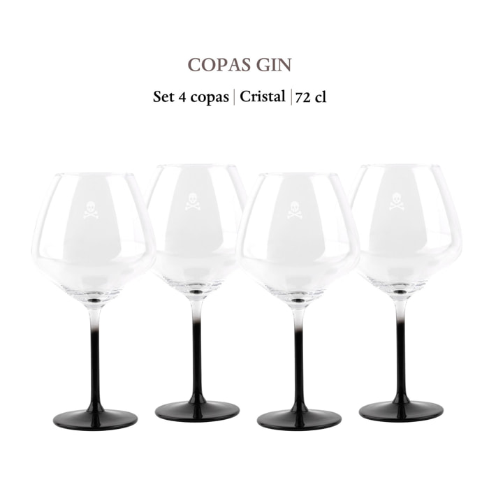 Set 4 copas gin 72 cl cristal transparente con negro scalpers home