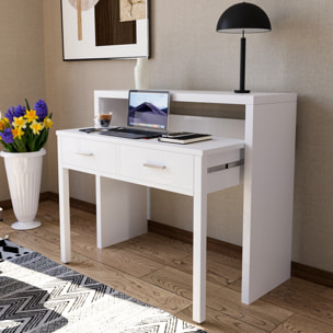 Scrivania Allungabile Con 2 Cassetti Scrittoio Ufficio Cameretta Salvaspazio Estensibile Design Arredo Casa 98.5 x 36 x 87.5 cm Bianco