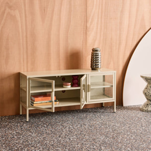 Meuble TV industriel métal et verre trempé 3 portes 120cm ARKANSAS