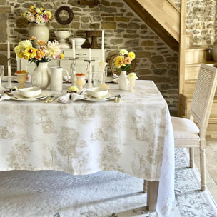 Nappe pur lin 165 g/m² imprimé beige Poesie naturel