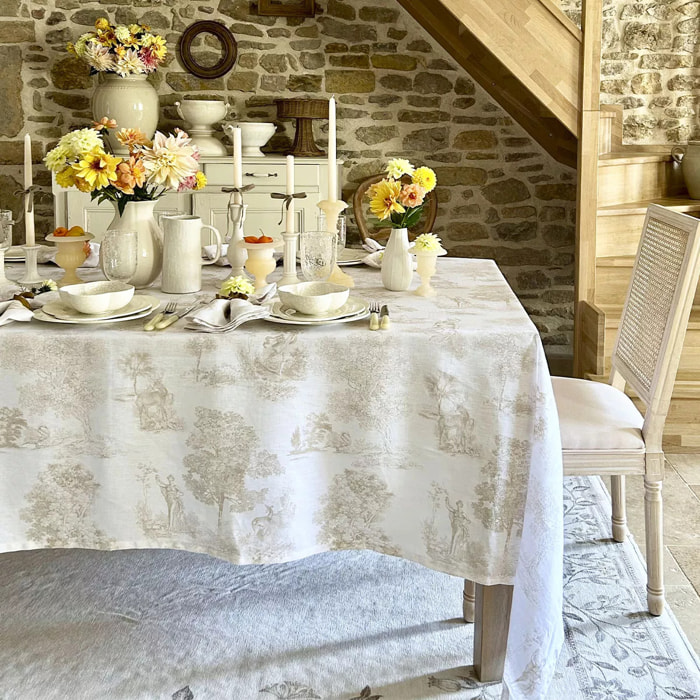 Nappe pur lin 165 g/m² imprimé beige Poesie naturel