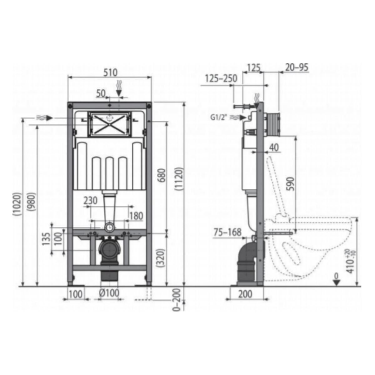 Pack WC bâti-autoportant + WC SAT infinitio sans bride fixations invisibles + Abattant softclose + Plaque blanche/chrome