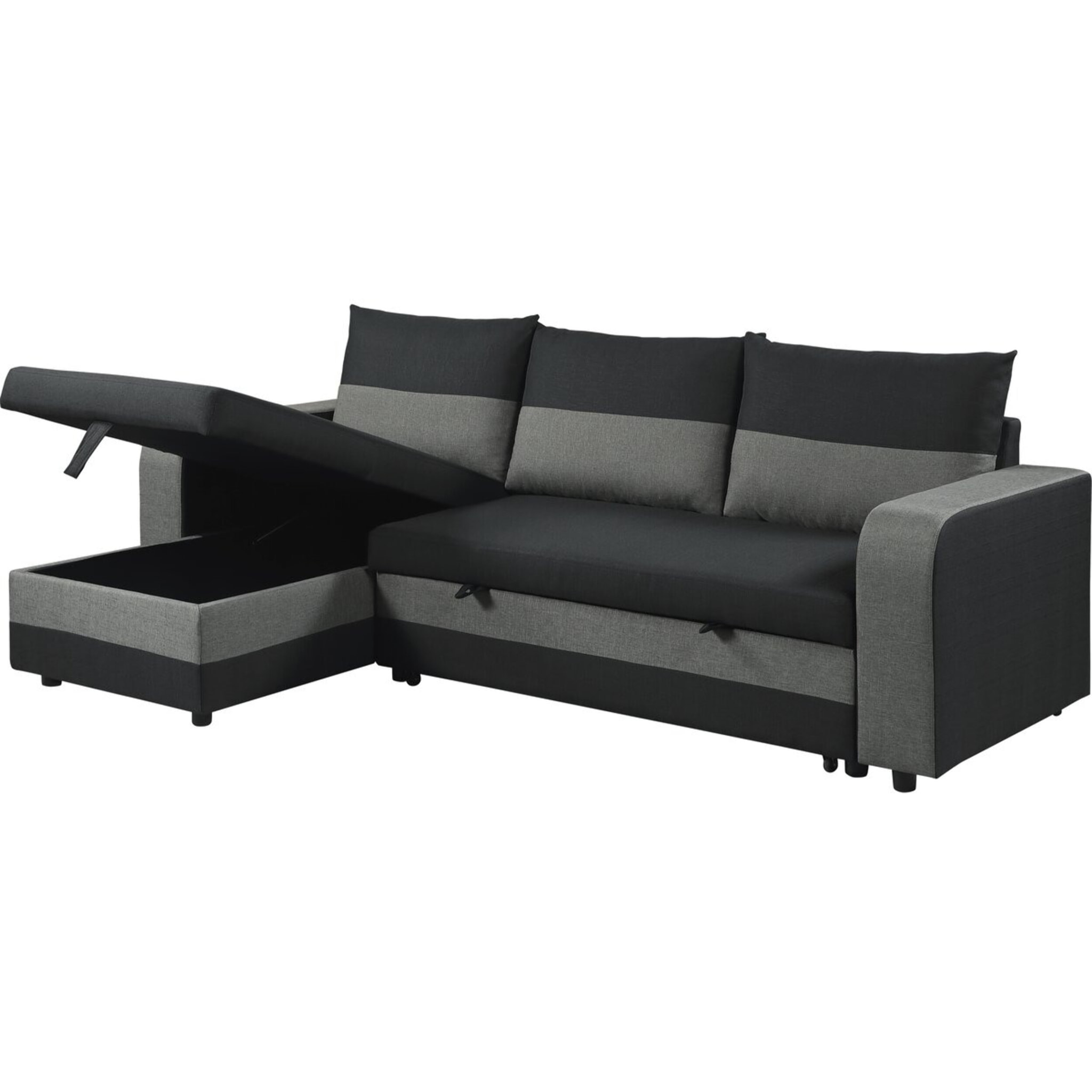 Canapé d'angle réversible/convertible en tissu "Victor" - 3 places - Noir