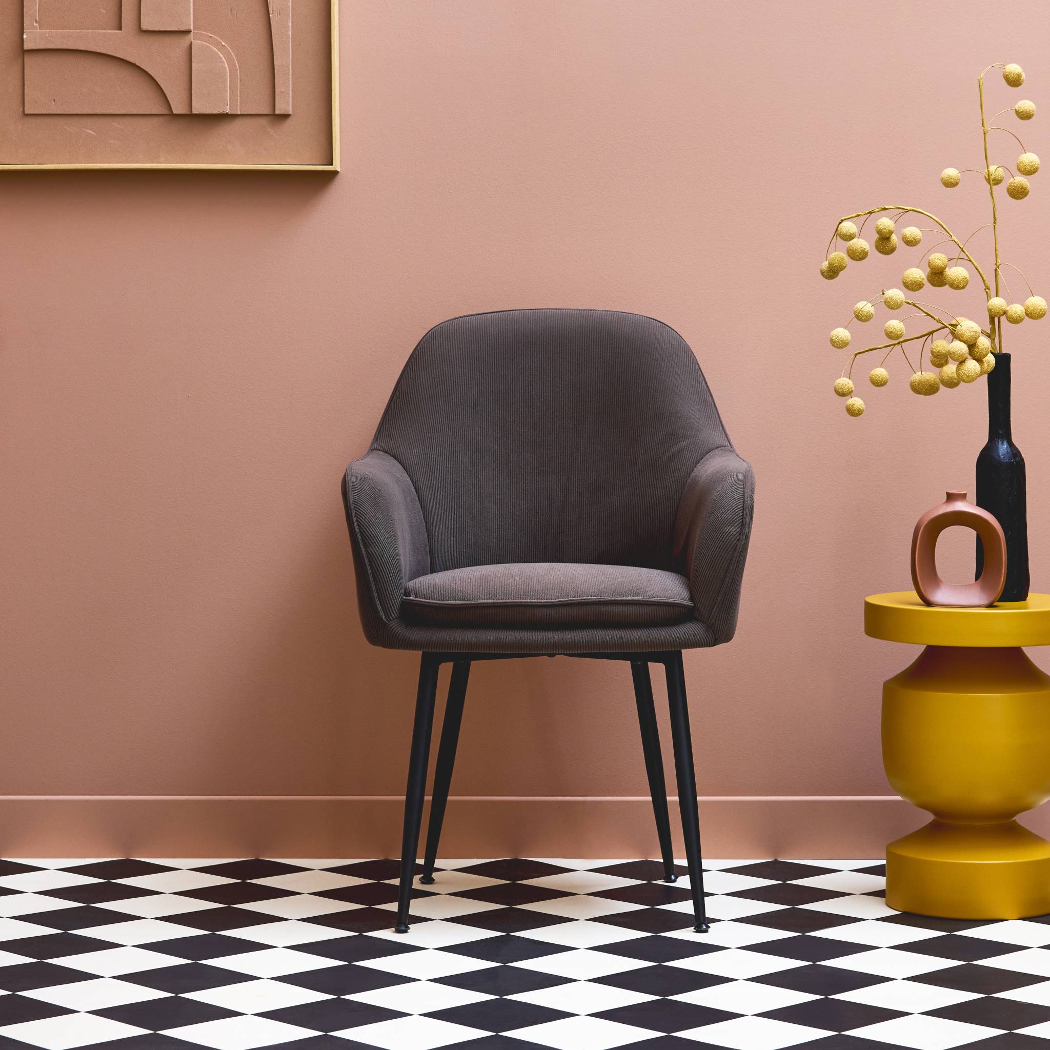 Fauteuil velours côtelé et pieds métal SHELLA