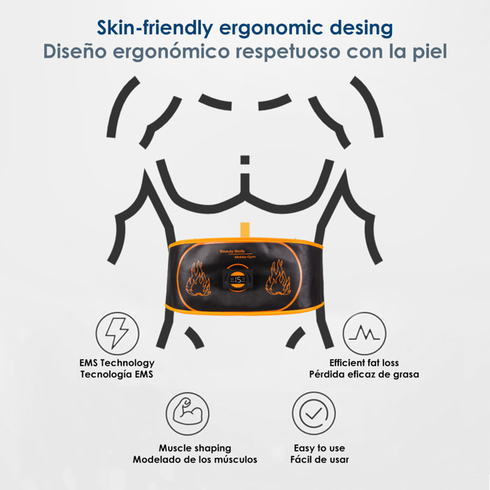 Cintura stimolatore elettrico per vita e addome EMS Smart Fitness. Batteria ricaricabile. 15 intensità, 6 modalità. Promuove la circolazione sanguigna.