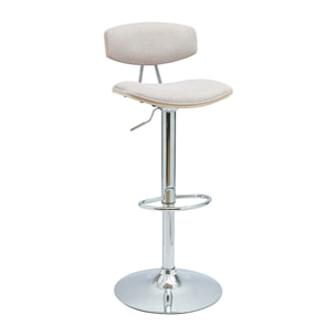 Tabouret de bar design réglable en tissu effet velours texturé beige et métal VASCO