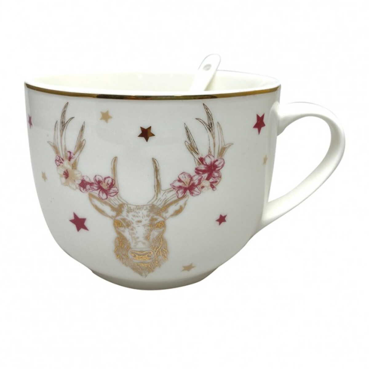 Mug cerf dore avec cuillere