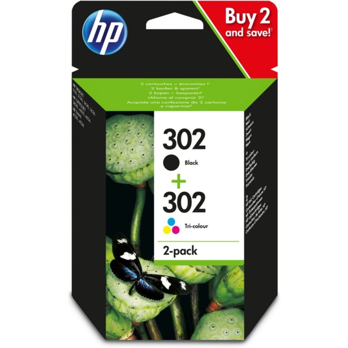 Cartouche d'encre HP Pack de 2 Originales 302 (Noir + 3 Couleurs) - X4D37AE