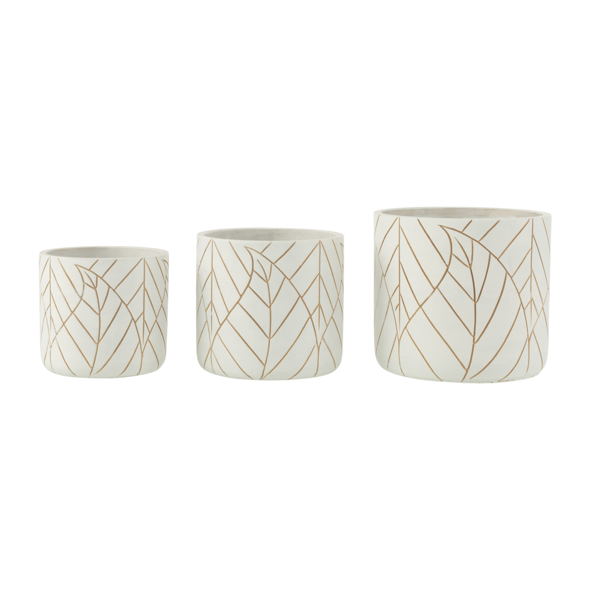 J-Line cache-pot Feuille - céramique - blanc/or - large - Ø 19 cm