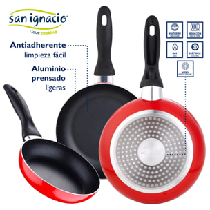 Bateria de cocina 7 piezas MAGEFESA Kenia de acero vitrificado con juego de sartenes (16/20/24 cm) SAN IGNACIO Navy Red en aluminio prensado